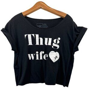 Young & Restless Womens TShirt Sz L Thug Wife Cropped Black Cuffed Slv Novelty